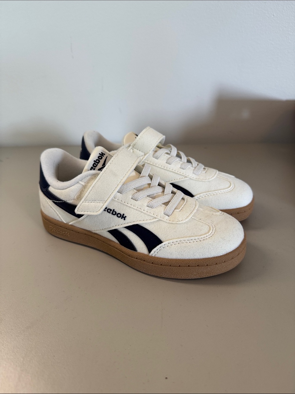 Reebok Kids Cream and Navy Low-Top Sneaker with Gum Outsole